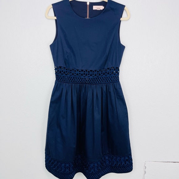 Ted Baker London Navy Blue Eyelet Crochet Lace Panel Fit & Flare Dress - Picture 6 of 11